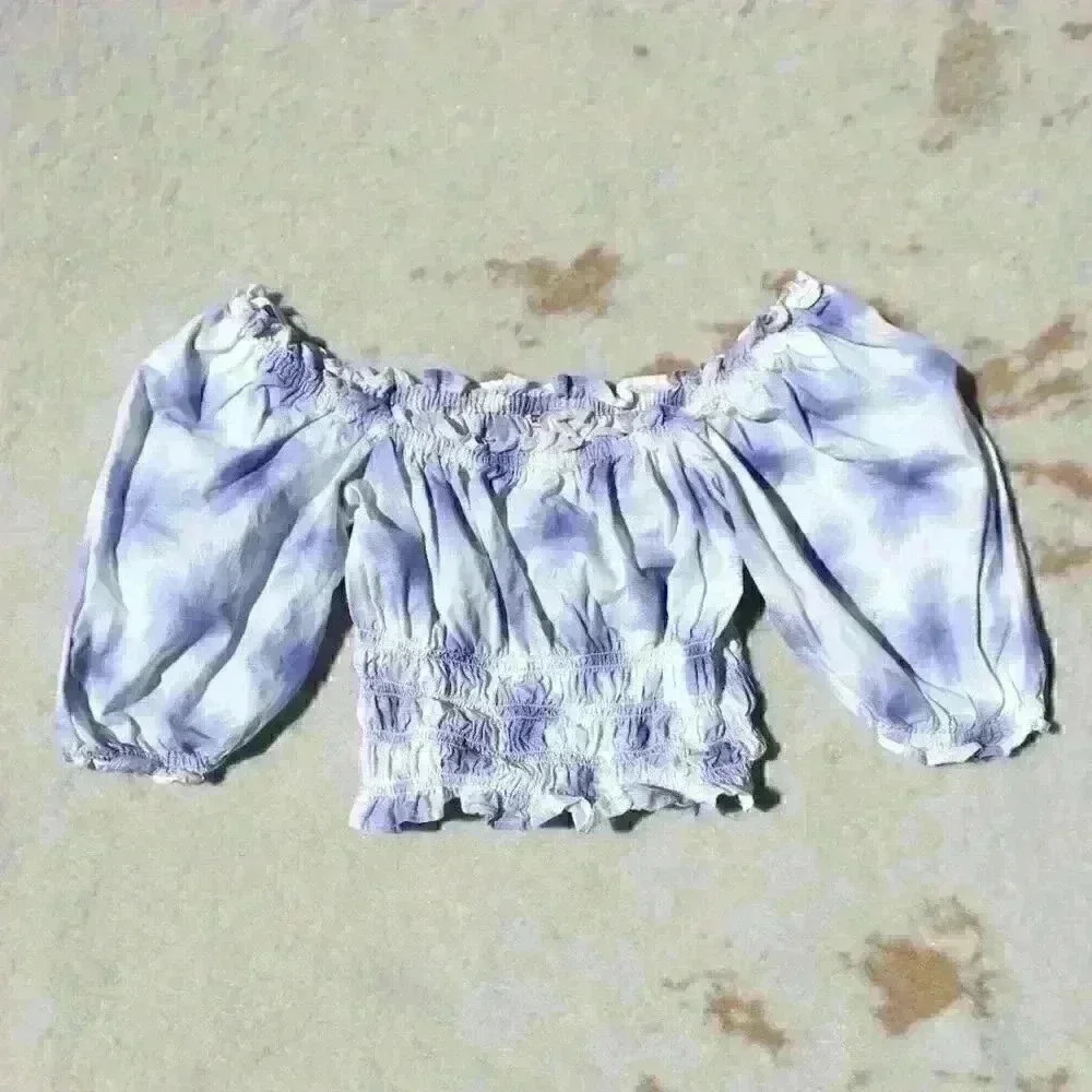 LEVI'S Milkmaid Smocked Floral Puff Balloon Off Shoulder Crop Top Women Med